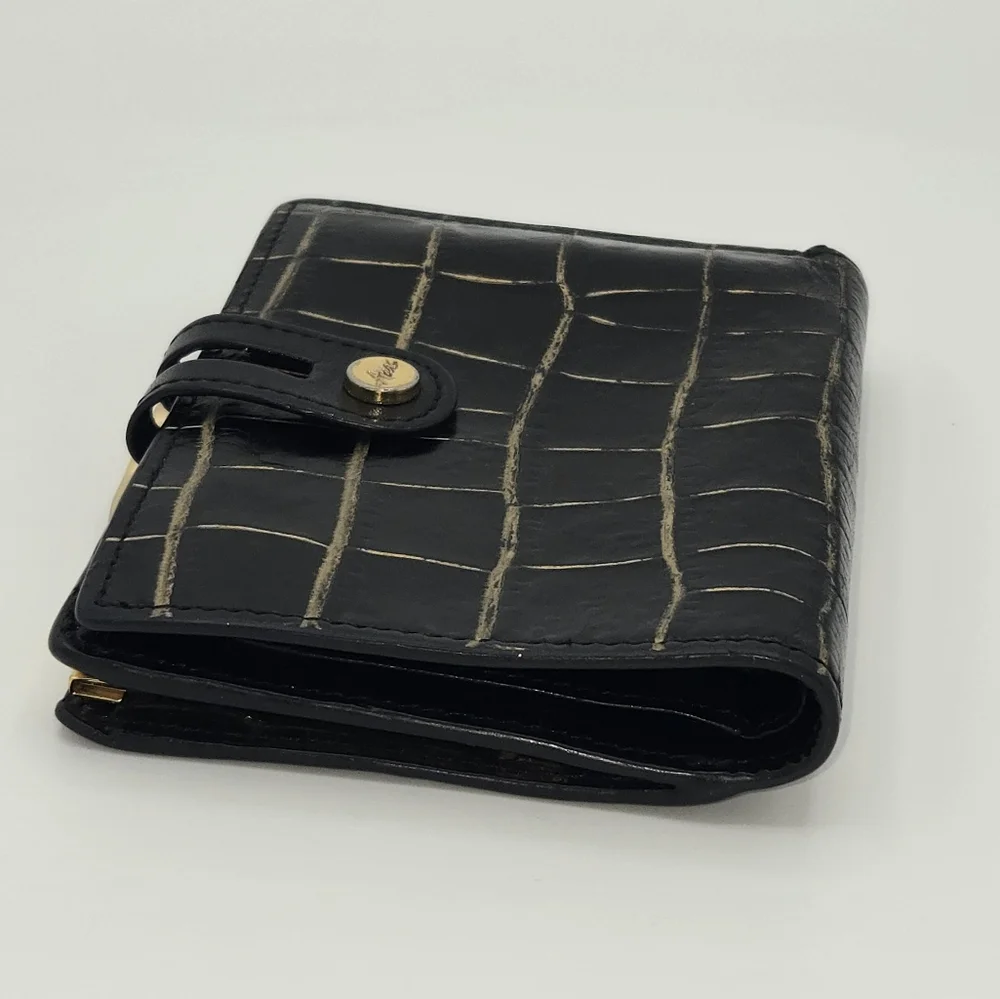 Alligator Leather Kisslock Wallet Abas Black Gold Tone Vintage Luxury